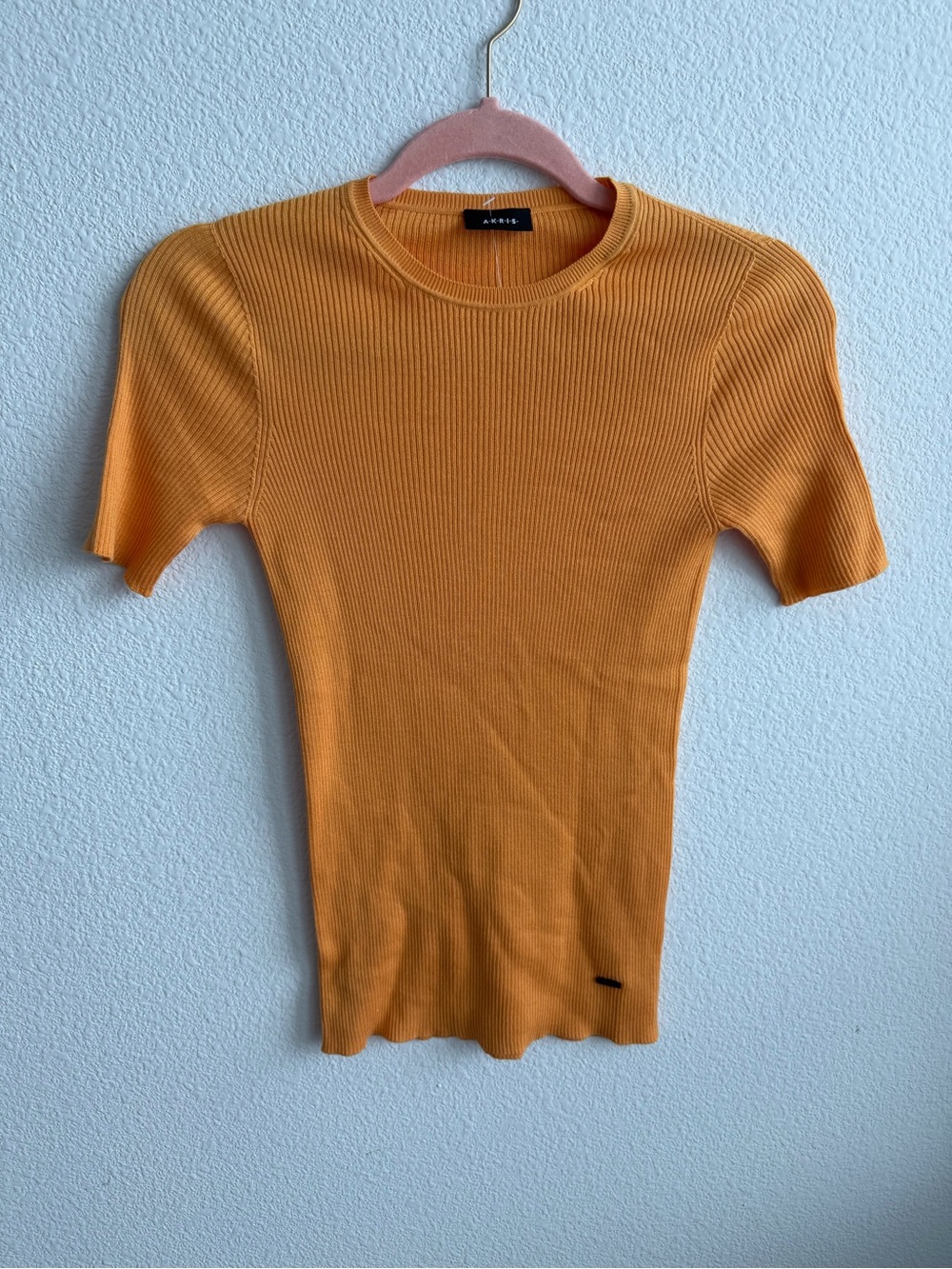 AKRIS Ribbed Short Sleeve Top Size 6 Quiet Luxury Orange